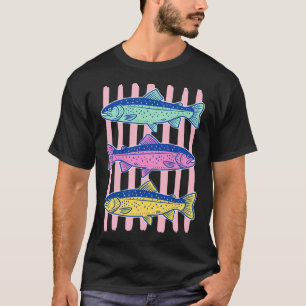 Colourful Retro Fly Fishing Trout Fish T-Shirt
