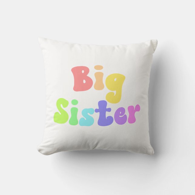 Colourful Retro Font Big Sister Throw Pillow (Front)