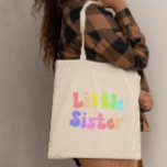 Colourful Retro Font Little Sister Tote Bag<br><div class="desc">This is a colourful rainbow "Little Sister" Tote Bag!



girl girly top little sister colourful woman teen women's tote bag gift travel beach</div>