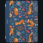 Colourful Retro Foxes Birds & Flowers Pattern iPad Smart Cover<br><div class="desc">Cute colourful foxes birds and flowers retro illustration seamless pattern with custom blue background colour.</div>