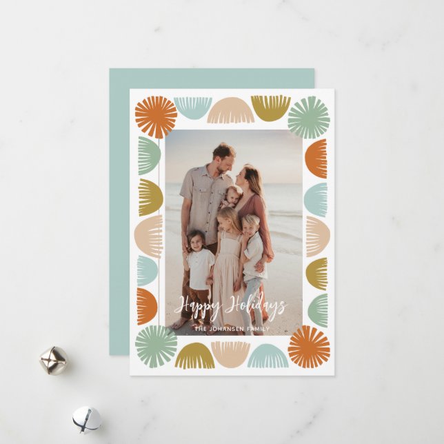 Colourful Retro Frame Photo Holiday Card (Front/Back In Situ)