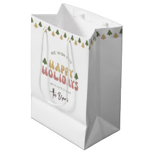 Colourful Retro Fun Name Happy Holidays Christmas Medium Gift Bag