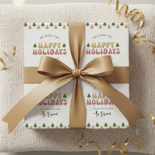 Colourful Retro Fun Name Happy Holidays Christmas Wrapping Paper