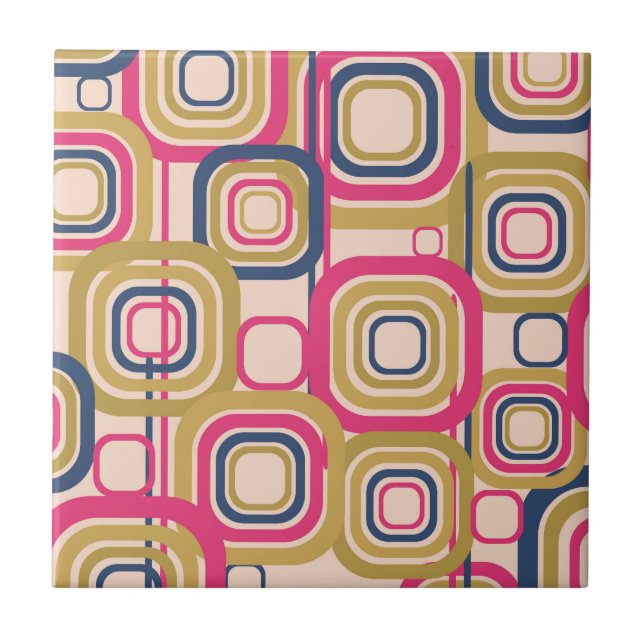 Colourful Retro Funky Pattern Tile (Front)