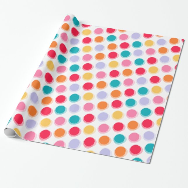 Colourful Retro Fuzzy Polka Dots Wrapping Paper (Unrolled)