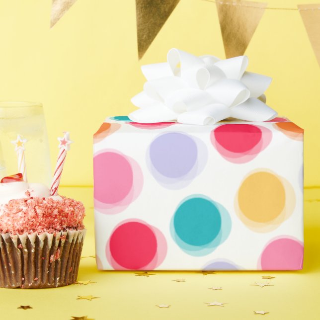 Colourful Retro Fuzzy Polka Dots Wrapping Paper (Birthday Party)