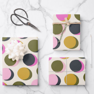 Colourful Retro Geometric Dots Pattern Green Pink Wrapping Paper Sheet
