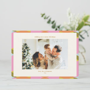 Colourful Retro Geometric Family Photo Christmas Holiday Card