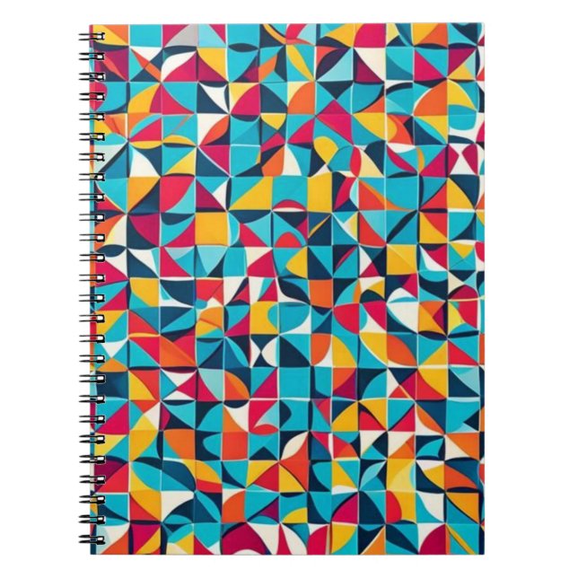 Colourful Retro Geometric Pattern Art Notebook (Front)