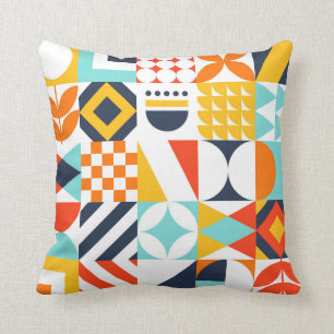 Colourful Retro Geometric Pattern Cushion