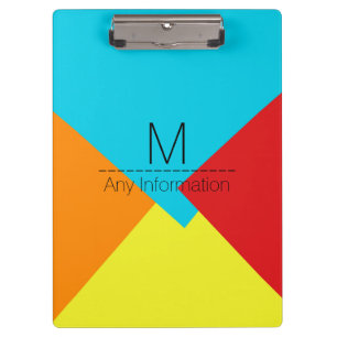 Colourful Retro Geometric Pattern Monogram #4 Clipboard