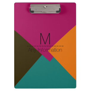 Colourful Retro Geometric Pattern Monogram #8 Clipboard