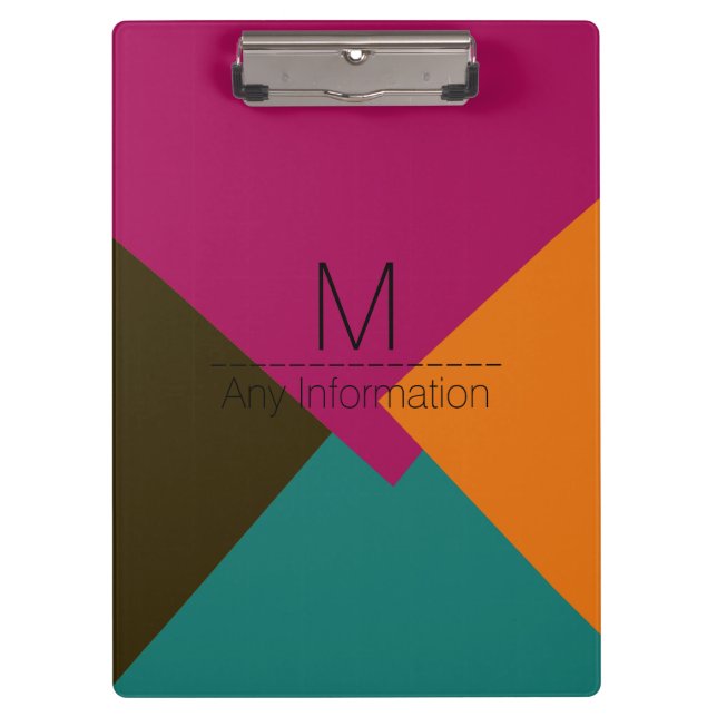 Colourful Retro Geometric Pattern Monogram #8 Clipboard (Front)