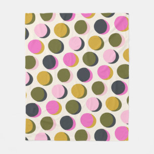 Colourful Retro Geometric Polka Dots Green Pink  Fleece Blanket