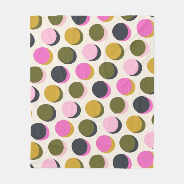 Colourful Retro Geometric Polka Dots Green Pink  Fleece Blanket (Front)
