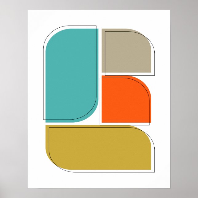 Colourful Retro Geometric Shapes Mid Century Poster (Front)