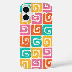 Colourful Retro Geometric Swirls and Bold Vintage iPhone 16 Case
