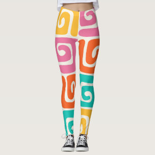 Colourful Retro Geometric Swirls and Bold Vintage Leggings