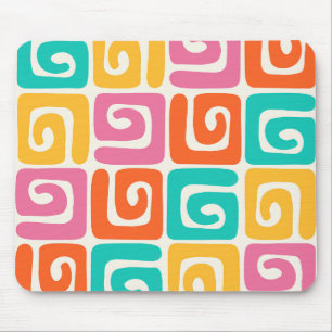 Colourful Retro Geometric Swirls and Bold Vintage Mouse Mat