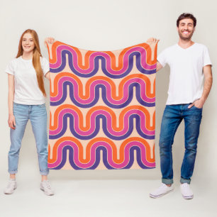 Colourful Retro Geometric Wave Design Fleece Blanket