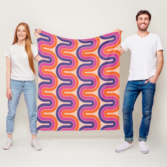 Colourful Retro Geometric Wave Design Fleece Blanket (In Situ)