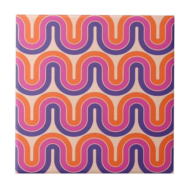 Colourful Retro Geometric Wave Design Tile (Front)