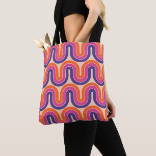 Colourful Retro Geometric Wave Design Tote Bag
