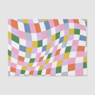 Colourful Retro Geometric Wavy Chequered Pattern Tissue Paper