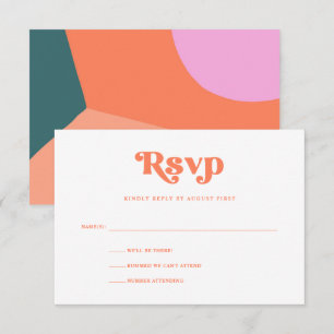 Colourful Retro Geometric Wedding   Coral RSVP Card