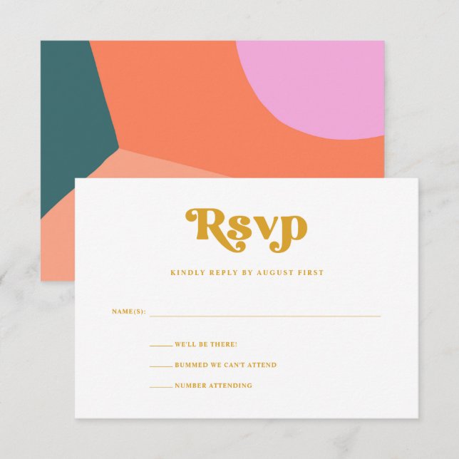Colourful Retro Geometric Wedding | Yellow RSVP Card (Front/Back)