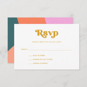 Colourful Retro Geometric Wedding   Yellow RSVP Card