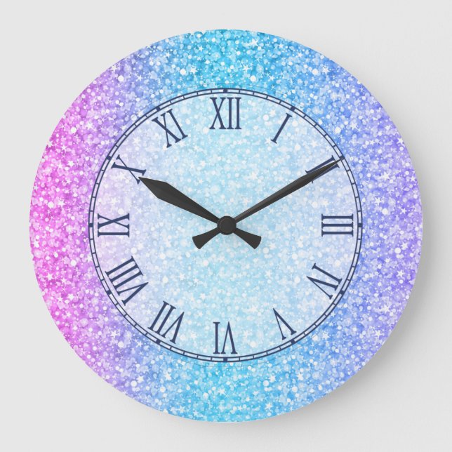 Colourful Retro Glitter And Sparkles Large Clock (Front)