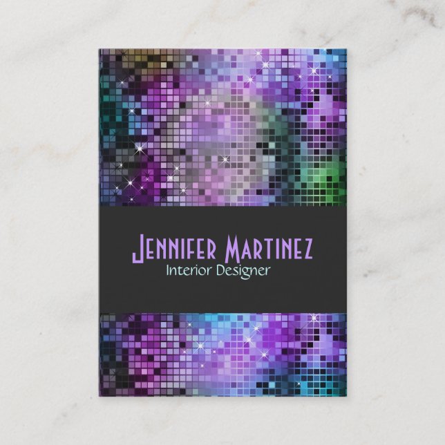 Colourful Retro Glitter Business Card (Front)