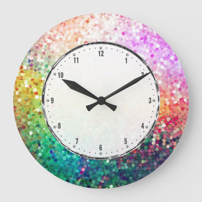 Colourful Retro Glitter Print Large Clock (Front)