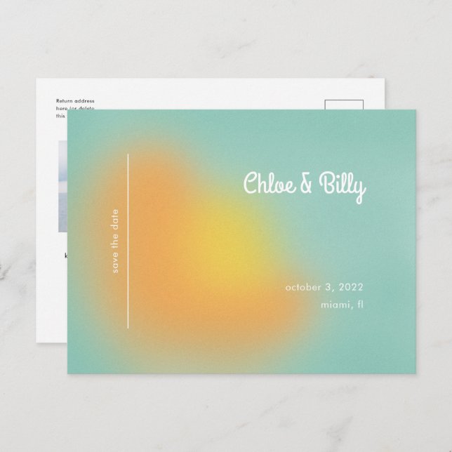 Colourful Retro Gradient Mint Ombre Save the Date Announcement Postcard (Front/Back)
