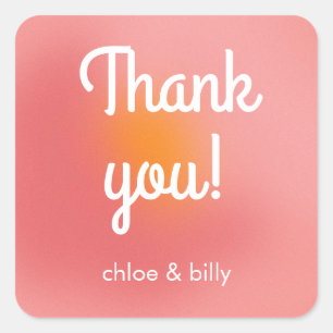 Colourful Retro Gradient Pink Orange Thank You Square Sticker