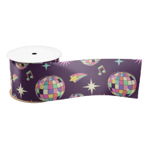 Colourful Retro Groovy Disco Pattern Satin Ribbon
