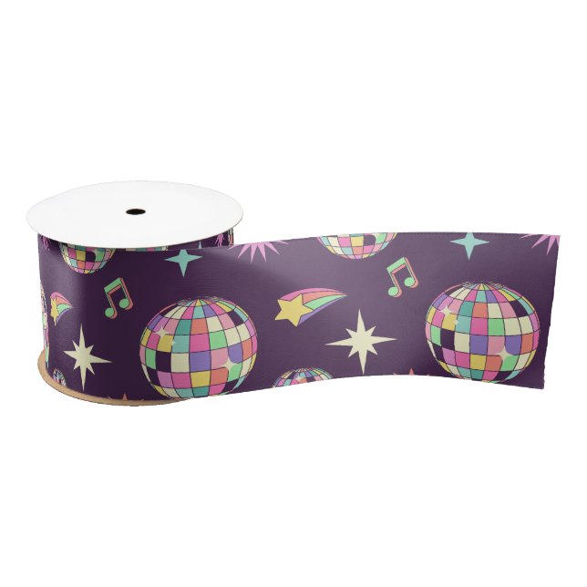 Colourful Retro Groovy Disco Pattern Satin Ribbon (Spool)
