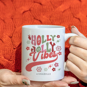 Colourful Retro Groovy Holly Jolly Vibes Holiday Coffee Mug