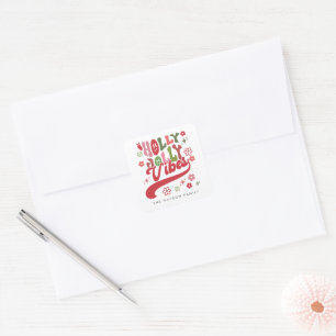 Colourful Retro Groovy Holly Jolly Vibes Holiday Square Sticker