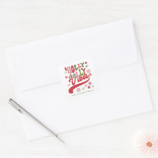 Colourful Retro Groovy Holly Jolly Vibes Holiday Square Sticker