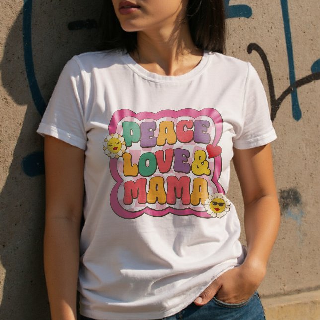 Colourful Retro Groovy Mum Quote Typography Hippie T-Shirt (Creator Uploaded)