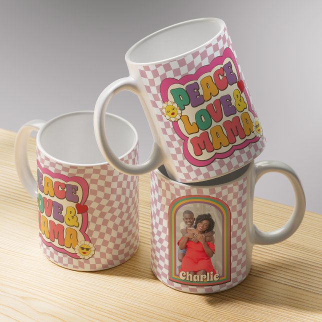 Colourful Retro Groovy Mum Quote Typography Photo Coffee Mug (Creator Uploaded)
