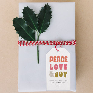 Colourful Retro Groovy Peace Love Joy Holiday Gift Tags