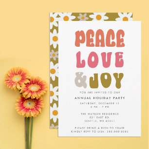 Colourful Retro Groovy Peace Love Joy Holiday Invitation