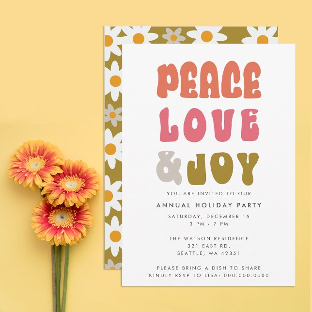 Colourful Retro Groovy Peace Love Joy Holiday Invitation (Colorful Retro Groovy Peace Love Joy Holiday Invitation)