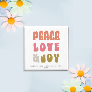 Colourful Retro Groovy Peace Love Joy Holiday Magnet