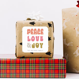 Colourful Retro Groovy Peace Love Joy Holiday Square Sticker