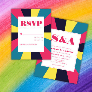 Colourful Retro Groovy Psychedelic Abstract  RSVP Card