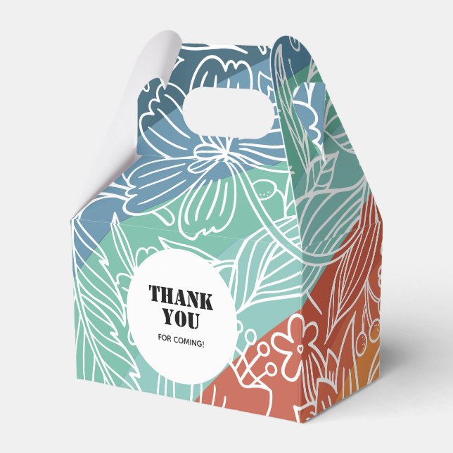 Colourful Retro Groovy Rainbow Floral Birthday Favour Box (Front Side)